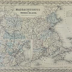 Antique Colton & Co Map of Massachusetts and Rhode Island, 19th century