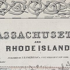 Antique Colton & Co Map of Massachusetts and Rhode Island, 19th century