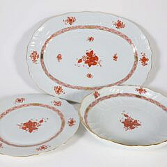 Three Hand Painted Herend Porcelain Orange Floral Decorated Serving Pieces