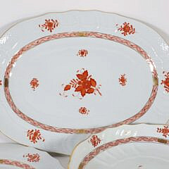 Three Hand Painted Herend Porcelain “Apponyi Orange” Floral Decorated Serving Pieces