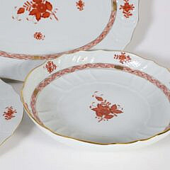 Three Hand Painted Herend Porcelain “Apponyi Orange” Floral Decorated Serving Pieces