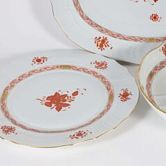 Three Hand Painted Herend Porcelain “Apponyi Orange” Floral Decorated Serving Pieces