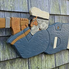 David Small Carved & Painted Folk Art Nantucket Sea Captain Plaque