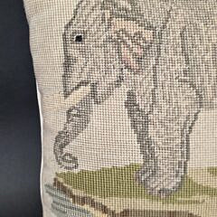 Vintage Pictorial Needlepoint Elephant Pillow