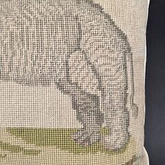 Vintage Pictorial Needlepoint Elephant Pillow