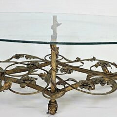 Vintage Art Deco Floral Gilt Oval Coffee Table, 20th century