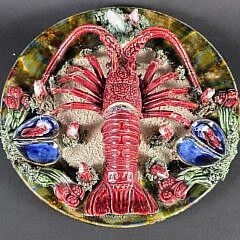 Antique Majolica Palissy Style Lobster Plate, 19th century