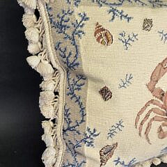 Vintage Needlepoint Crab Pillow