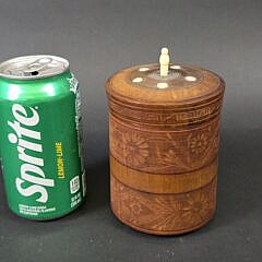 Vintage Carved and Inlaid Circular Cedar Box