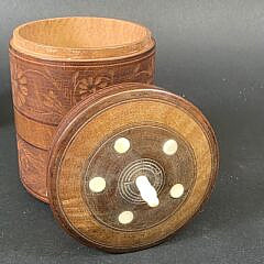 Vintage Carved and Inlaid Circular Cedar Box
