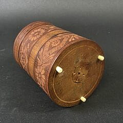 Vintage Carved and Inlaid Circular Cedar Box