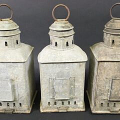 Set of Three Antique Metal Ships Light Lanterns, 19th century