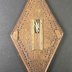Antique Multi Wood Inlaid Diamond Shaped Cribbage Board, 19th century