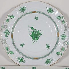 Two Hand Painted Herend Porcelain “Bouquet Green” Floral Decorated Serving Pieces