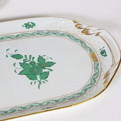 Two Hand Painted Herend Porcelain “Bouquet Green” Floral Decorated Serving Pieces