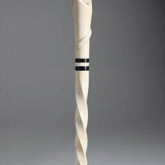 Whaler Made Clenched Fist Holding Ball and Wrapped Serpent Walking Stick, 19th Century