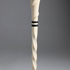 Whaler Made Clenched Fist Holding Ball and Wrapped Serpent Walking Stick, 19th Century