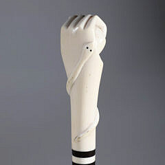 Whaler Made Clenched Fist Holding Ball and Wrapped Serpent Walking Stick, 19th Century