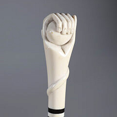 Whaler Made Clenched Fist Holding Ball and Wrapped Serpent Walking Stick, 19th Century