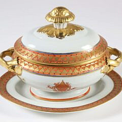 Early Mottehedah Chinese Export Porcelain Style Diminutive Tureen and Underplate