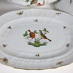 Large Herend Hand Painted Porcelain Bird Decorated Rothschild Pattern Soup Tureen and Underplate