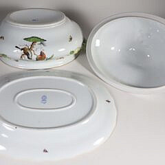 Large Herend Hand Painted Porcelain Bird Decorated Rothschild Pattern Soup Tureen and Underplate