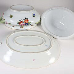 Large Herend Hand Painted Porcelain “Fruits and Flowers” Pattern Soup Tureen and Underplate