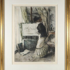 Manuel Robbe Original Etching and Aquatint Entitled "Devant Le Chevalet" 1906, signed in pencil lower right Manuel Robbe