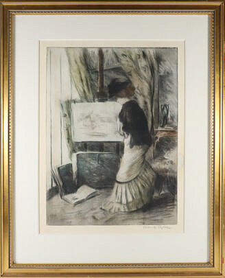 Manuel Robbe Original Etching and Aquatint Entitled "Devant Le Chevalet" 1906, signed in pencil lower right Manuel Robbe
