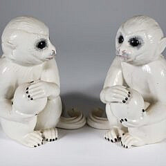 Pair of Vintage Italian Paint Decorated Glazed Porcelain Blanc De Chine Monkey Figures