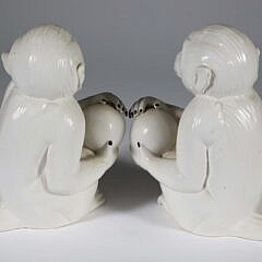 Pair of Vintage Italian Paint Decorated Glazed Porcelain Blanc De Chine Monkey Figures