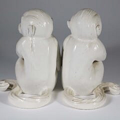 Pair of Vintage Italian Paint Decorated Glazed Porcelain Blanc De Chine Monkey Figures