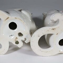 Pair of Vintage Italian Paint Decorated Glazed Porcelain Blanc De Chine Monkey Figures