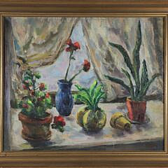 Minna Alexander Oil on Canvas "Floral Still Life By The Window", signed lower right 