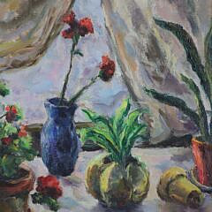 Minna Alexander Oil on Canvas “Tabletop Floral Still Life By The Window”