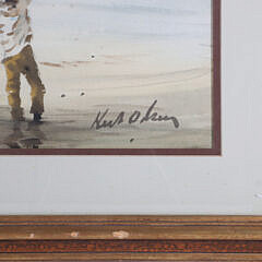 Watercolor “Day’s Catch by the Shore with Seagulls”