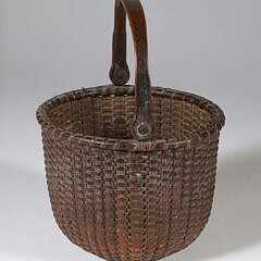 Diminutive Antique Round Open Swing Handle Nantucket Basket, 19th Century
