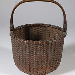 Diminutive Antique Round Open Swing Handle Nantucket Basket, 19th Century