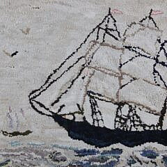 Antique Clipper Ship Hooked Rug Mounted on Board