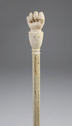Whaler Made Clenched fist Walking Stick, 19th Century, antique whale ivory clenched fist on a whalebone shaft 