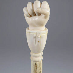 Whaler Made Clenched Fist Atop a Carved Shirt Cuff Walking Stick, 19th Century