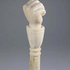 Whaler Made Clenched Fist Atop a Carved Shirt Cuff Walking Stick, 19th Century