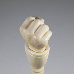 Whaler Made Clenched Fist Atop a Carved Shirt Cuff Walking Stick, 19th Century