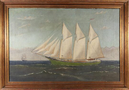 "Three Masted Schooner" Attributed to Reginald Nickerson Oil on Canvas