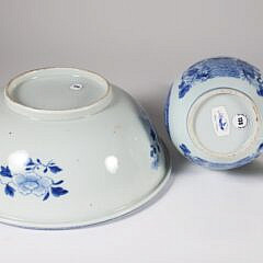Fine Blue and White Fitzhugh Porcelain Water Bottle and Basin, 18th Century