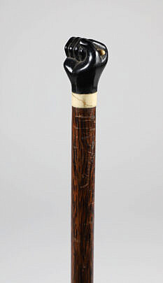 Whaler Made Carved Wood Fist Walking Stick, 19th Century, on wood shaft