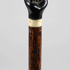Whaler Made Carved Ebonized Wood Fist Walking Stick, 19th Century