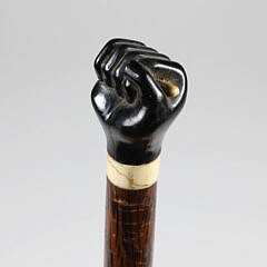 Whaler Made Carved Ebonized Wood Fist Walking Stick, 19th Century