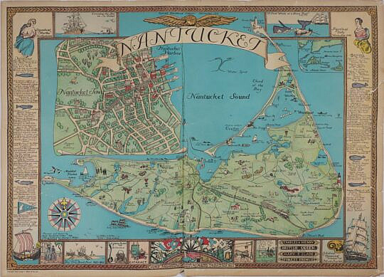Ruth Havilland Sutton Hand Colored Lithograph Map of Nantucket 