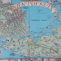Ruth Haviland Sutton Colored Lithograph Map of Nantucket